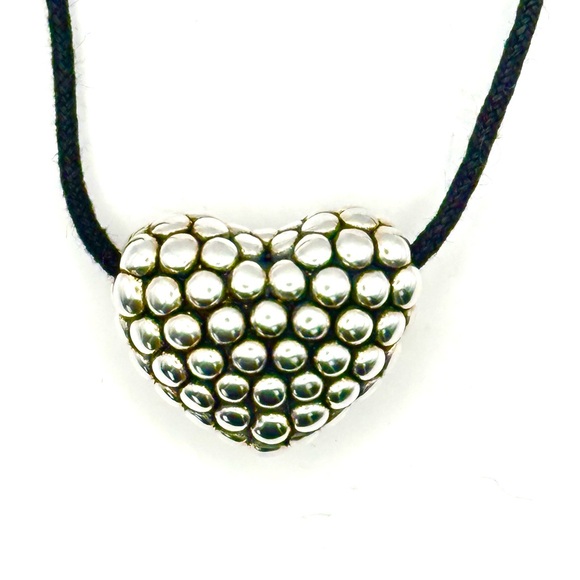LAGOS Jewelry - Lagos Caviar Silver Beaded Puffed Heart Pendant w/ Leather Cord RARE